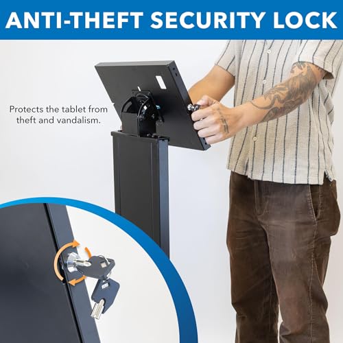 Image of Mount-It! Anti-Theft iPad Floor Stand Kiosk, Locking Tablet Floor Stand for iPad Gen 7-11 & A16, Air & Pro (10.2 inch-11 inch), Commercial Kiosk for Retail, Lobby & Trade Show, Black