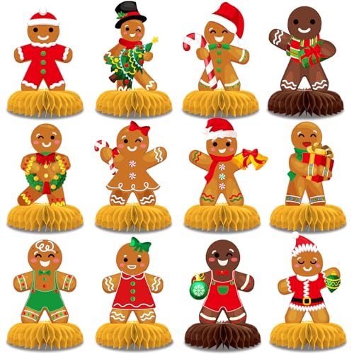 Centros de mesa de Navidad con diseño de panal, adornos de jengibre y copos de nieve para fiesta