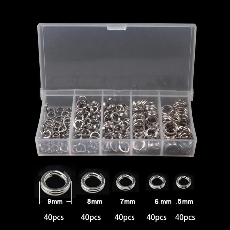 Juego de 200 anillos de acero inoxidable para pesca 5 tamaños miniatura 2