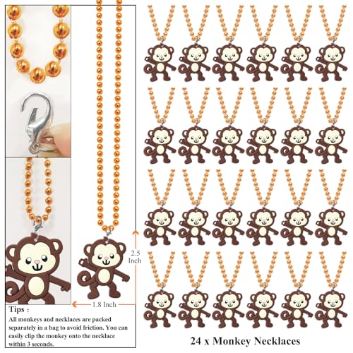 Image of 24 Pack Monkey Necklace Party Favors for First Birthday, Wild Animals Lover, Baby Shower Goodie Bag Fillers, School Carnival Rewards, Photography Props, Home Decorations, Classroom Prize