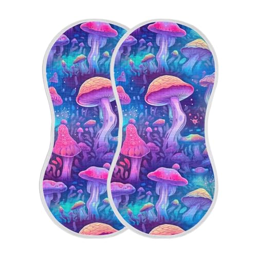 J JOYSAY Psychedelic Mushroom Baby Burp Cloths for Boys Girls Large 22''x11'' Cotton Burping Cloths Extra Absorbent Soft 4 Layer Baby Spit-Up Rags for Drool Newborn 2 Pack