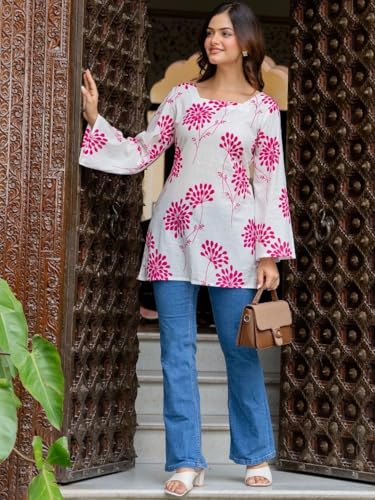 Image of Women's Cotton Printed A-line Straight Short Kurti