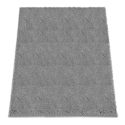 Image of Absorbent Dog Door Mat for Muddy Paws, 60 inch x 48 inch Chenille Indoor Mats for Entryway, Trap Dirt Front Door Mat Indoor Entrance Washable Non Slip Soft Light Grey