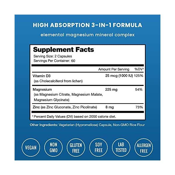 Magnesium-Zinc-Vitamin-D3-Supplement-Most-Bioavailable-Forms-Magnesium-Glycinate-Malate-Citrate-Bone-Muscle-Heart-Health-Immune-Support-120-Vegan-Capsules NutraChamps Magnesium Zinc & Vitamin D3 Supplement - Most Bioavailable Forms; Magnesium Glycinate, Malate, Citrate - Bone, Muscle & Heart Health, Immune Support - 120 Vegan Capsules