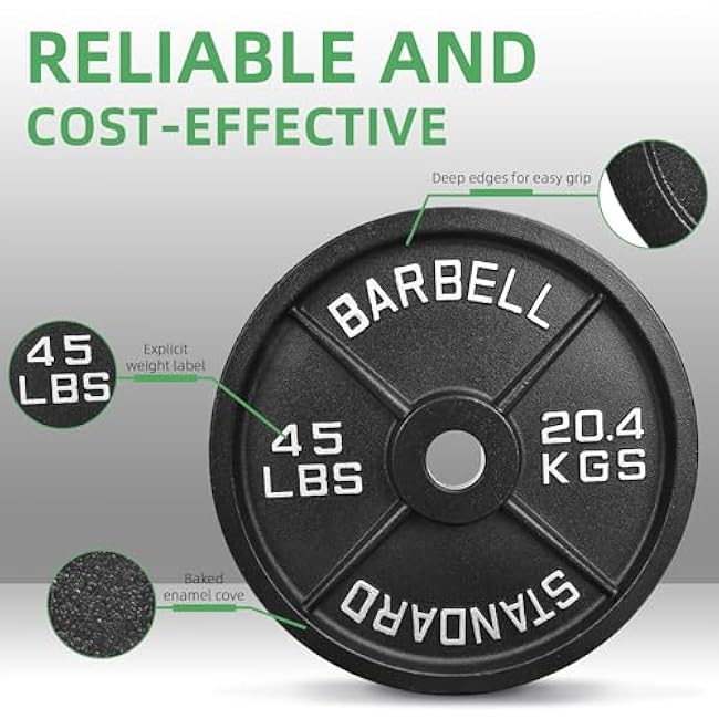 2-Inch Olympic Cast Iron Weight Plate for Strength Training & Weightlifting, Multiple Sizes