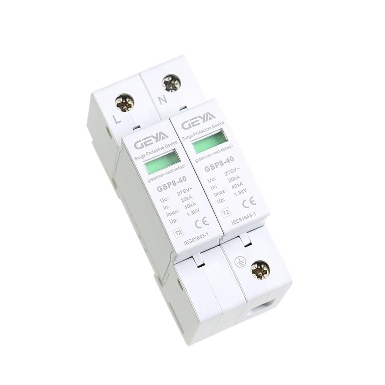 GSP8 SPD 1P 2P 3P 4P Überspannungsschutz 220V Schiene AC275V AC385V 400V 440V 40KA SPD Haushalt Überspannungsschutz Sonderangebot (Color : 400V 40KA, Size : 2P)