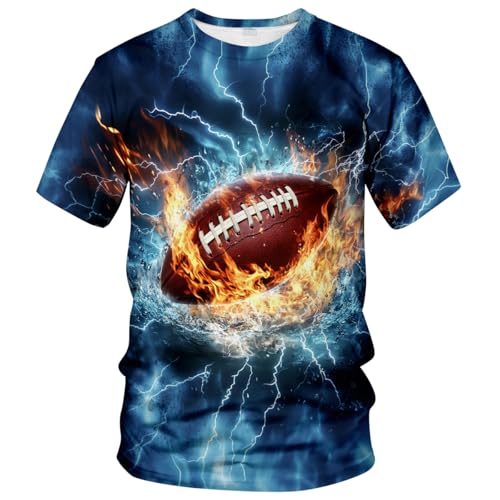 WHNBCW Men's Rugby Graphic T-Shirt - Casual Rugby Fan Tee Shirt,Blue Orange,3XL