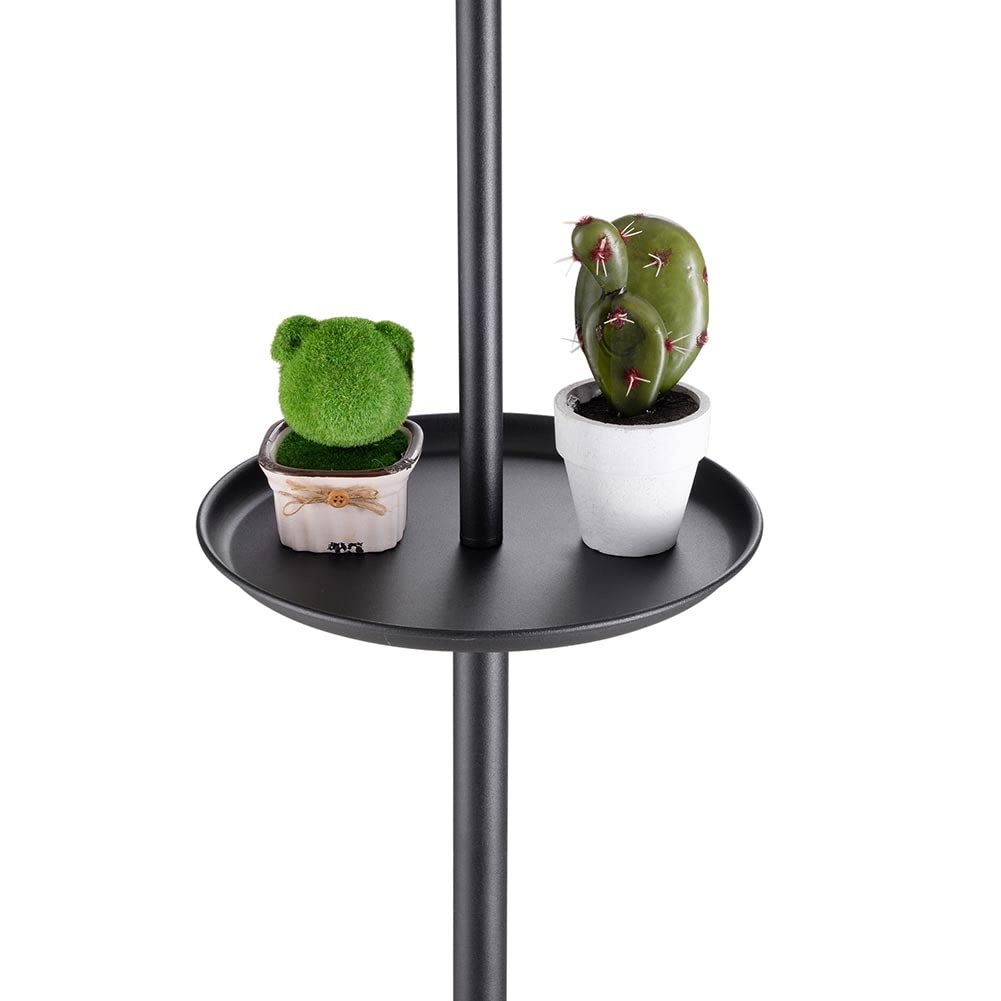 BAKAJI Lampada Piantana da Terra Luce Lampadina E27 Max 60W Base Rotonda Struttura in Metallo Paralume in Tessuto Design Moderno Accensione a Pedale Altezza 174 cm (Nero con Tavolino)