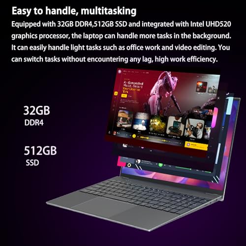Image of 15.6-inch touchscreen portable laptop, with high-end all-metal body,32GB DDR4+512GB SSD, N5095 quad-core 2.9GHz processor, fingerprint recognition and backlit keyboard,1920x1080, supports WiFi,Win11