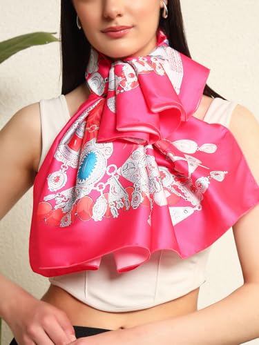 Image of Ravaiyaa - Attitude is everything Women Silk Digital Print Large Square Scarf Breathable Lightweight Neckerchief Printed Headscarf 40 inch x 40 inch Inch