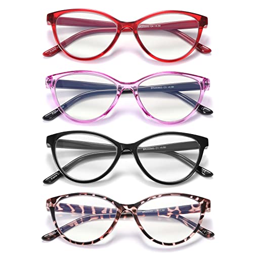 Image of 4 Pack Reading Glasses Blue Light Blocking for Women,Designer Cat Eye Frame Ladies Computer Readers,Anti Glare /UV Ray Eyeglasses 1.0