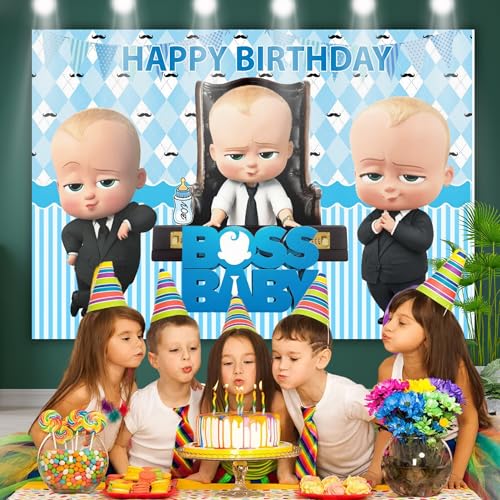 Image of Boss Baby 1st Birthday Decorations Theme Happy Birthday Backdrop Background Curtain for Boys Party Decoration (Pack of 1, Multicolor)