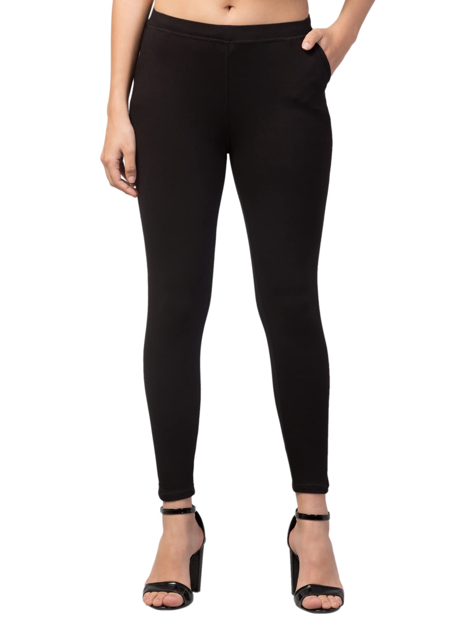 Skinny Fit Ankle Length Solid Soft Legging For Women With Pocket
