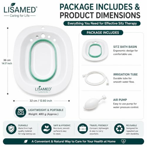 Image of Sitz Bath for Toilet Seat with Irrigation Tube & Air Pump | Portable Hemorrhoids, Piles, Fissure & Postpartum Relief Sitz Bath Basin
