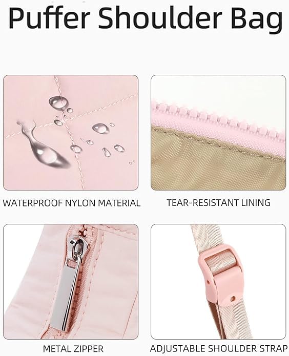 Purse, Nylon Quilted Shoulder Hobo Purses, Cute Waterproof Puffer Crescent Bag, Adjustable Shoulder Strap4