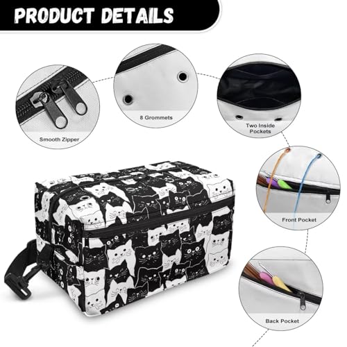 Image of Drnuikhe Black Cats Knitting Bag Yarn Storage Organizer, Portable Knitting Tote Basket Yarn Bags for Crochet Hooks Yarn Holder for Crocheting Knitting Accessories Crochet Gift for Mother Wife