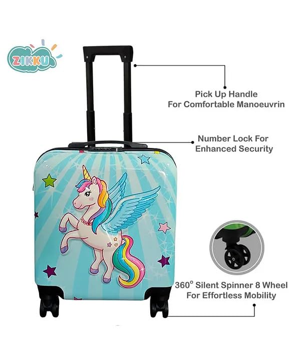 Image of Kids Carry On Luggage with Wheels, 18-inch Hard Shell Suitcase for Boys & Girls, Lightweight Toddler Rolling Travel Bag with Retractable Handle, Durable Hardside Spinner Suitcase, blue Unicorn