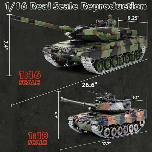 Image of 1 /16 RC Tank, Heng Long German Leopard 2 A6 RC Battle Army Toy with Smoke, Sound, Light, 2.4G Remote Control Tank That Shoots BBS with Upgraded Metal Tracks, Idler, Sprocket Wheel, Steel Gearbox
