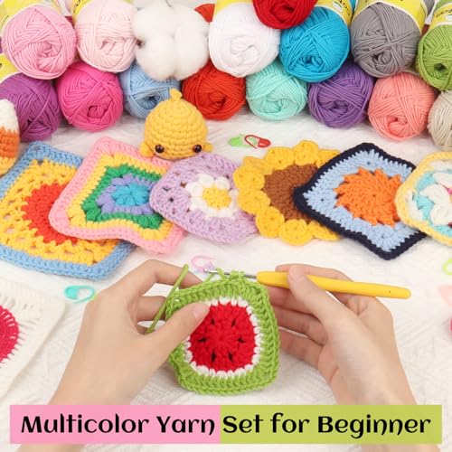 Image of Katech Mini 1OO% Cotton Yarn for Crocheting-20*25g /89yd, 2 Sport Baby Yarns | Super Soft-Multicolor Yarn Set for Knitting Baby Clothes, Rainbow Afghan, Small Projects-Starter Kit for Beginner & Crocheter