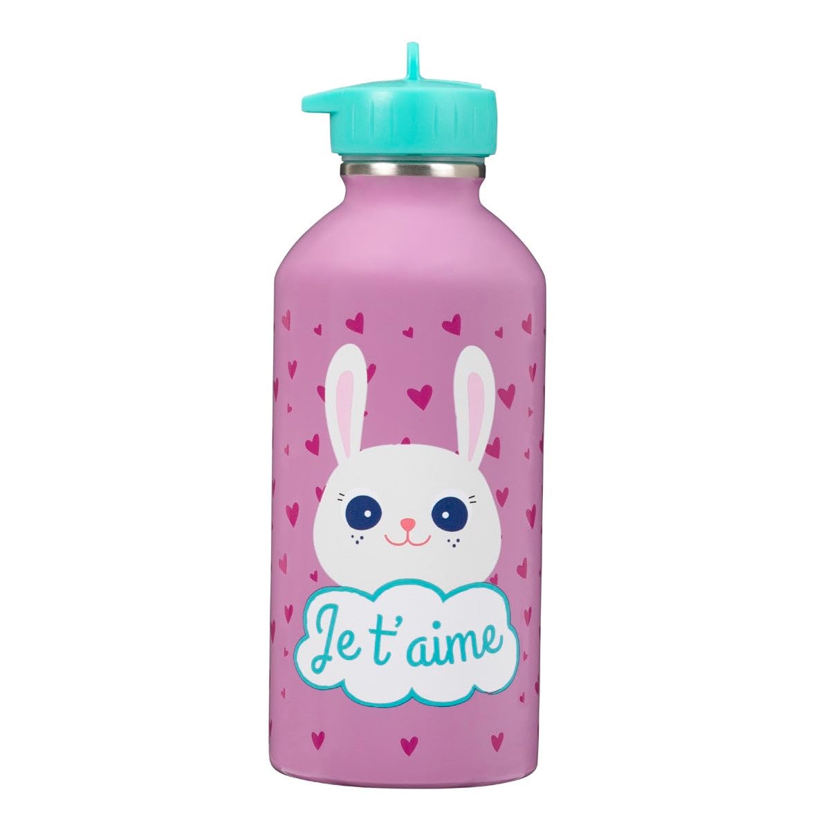 DRAEGER PARIS 1886 - Botella Infantil de Acero Inoxidable con Mensajes Personalizados - Diseño de Animales Adorables - 300ml - Fácil de Usar y Limpiar - Ideal para Escuela y Actividades - Je t'aime