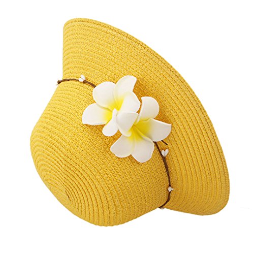Surkat Girls Flower Straw Hat Large Brim Beachwear Sunhat Floral Tea Party Cap4