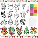 Basteln Kinder Weihnachten, Bastelsets Fensterbilder Weihnachten Schneemann Weihnachtsmann Schneeflocken Weihnachtsdeko Innen Fenster, Weihnachts Fensterbild Winter zum Basteln Kinder DIY Schablonen