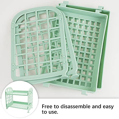 Image of Desktop Rack Cosmetic Stationery Storage Holder, 2-Tier Multifunctional Plastic Shelf Makeup Organizer for Skincare Office Kitchen Bedroom Bathroom Home (Light Green)