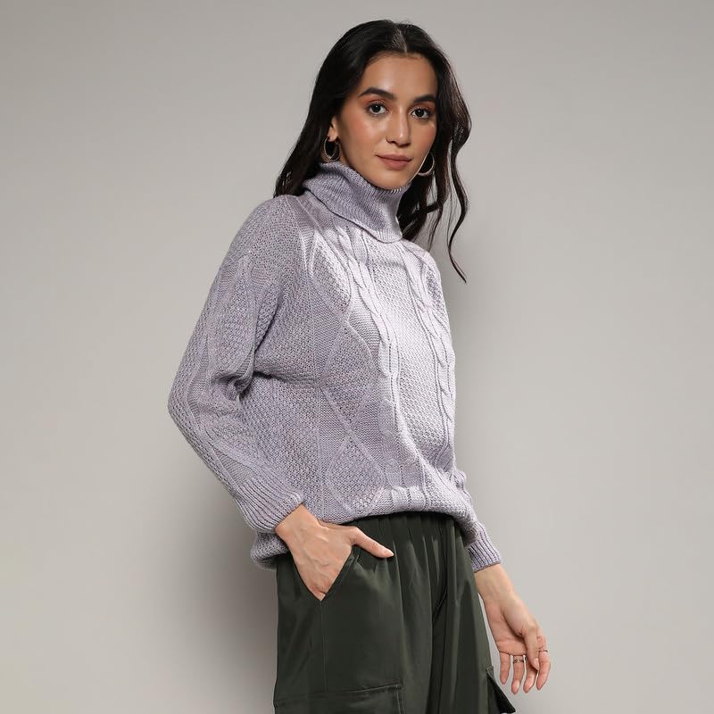 Image of PINACOLADA Women's Geometric-Textured Pullover Sweater for Casual Wear | Crew Neck | Long Sleeves | Pull On Closure | Sweater Crafted with Comfort Fit for Everyday Wear