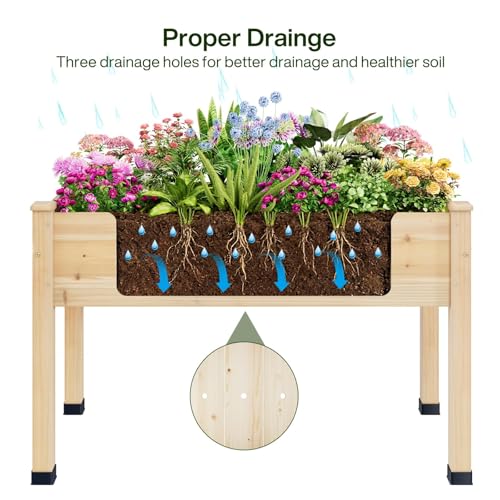 Image of Wood Raised Garden Bed, 48x24x30in Elevated Wooden Planter Box with Legs Standing Growing Bed for Backyard, Patio, Balcony with Bed Liner, 200 Pound Capacity
