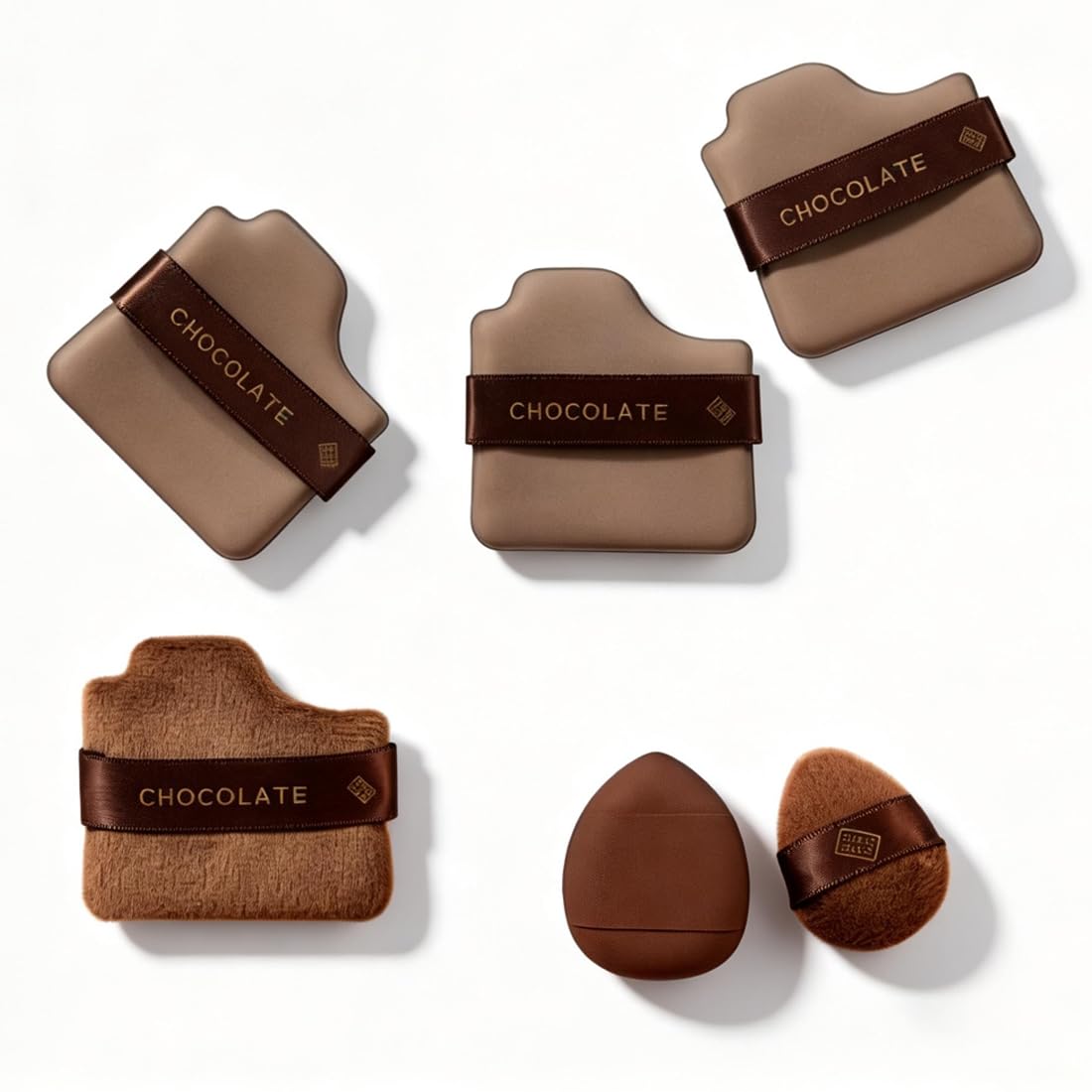 Piumini da Cipria, 6 pezzi, Chocolate powder puff, Wet and Dry Foundation Sponge Cushion Puffs, Tamponi per Cipria, Adatto per Cipria, Fondotinta, Blending, Concealer, per il Corpo Morbido