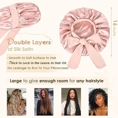 Image of Silk Bonnet for Hair with 3 Scrunchies, Adjustable Hair Cap for Sleeping, Bonnet for Curly Hair with Wide Elastic Tie Band