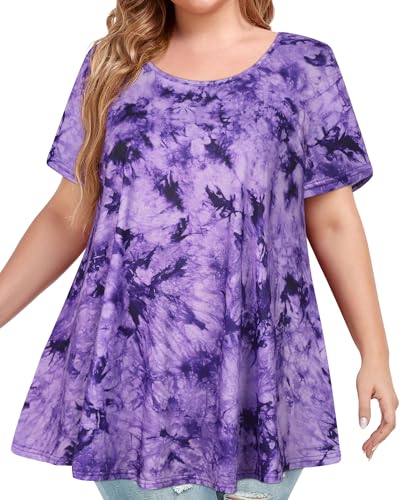Image of JOELLYUS Plus Size Tops for Women Tunic Floral Casual Short Sleeves T Shirts Flowy Blouses 2026