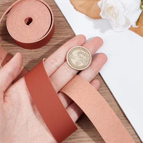 GORGECRAFT Brown Leather Straps 25mm Wide Full Grain Leather Strips 200cm Long 1.2mm Thick Single Sided Flat Imitation Leather Cord Threads Rope for DIY Crafts Jewelry Making Guitar Belt Boot Lace - Image 3