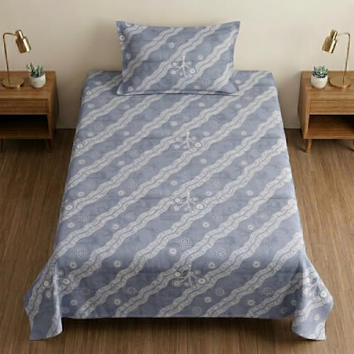 Image of Mafatlal 186 TC Metro Cotton Single Bedsheet, Ash Blue, 90 x 60 Inch | Soft, Breathable, Lightweight, With Matching Pillow Cover