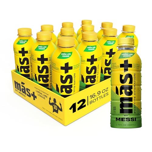 Más+ by Messi 16.9oz Limón Lime League, Sports Drink & Hydration Beverage, Natural Flavors with Vitamins and Electrolytes, No Artificial Sweeteners or Colors, 12-pack