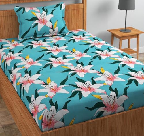 Image of Cotton 210 tc Flat Single | Diwan | Single Mattress Coat Bed Bedsheets for Summer Winter Breathable | Wrinkle Free (Size-60 X 90 Inch) with 1 Pillow Cover 60 x 90 Inches, Floral, Green