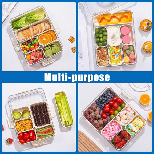 Image of Divided Fridge Storage Boxes With Serving Veggie Tray with Lid and Handle, Fridge Organizer with Removable Compartment, Fridge Storage Containers (6 Compartment-)