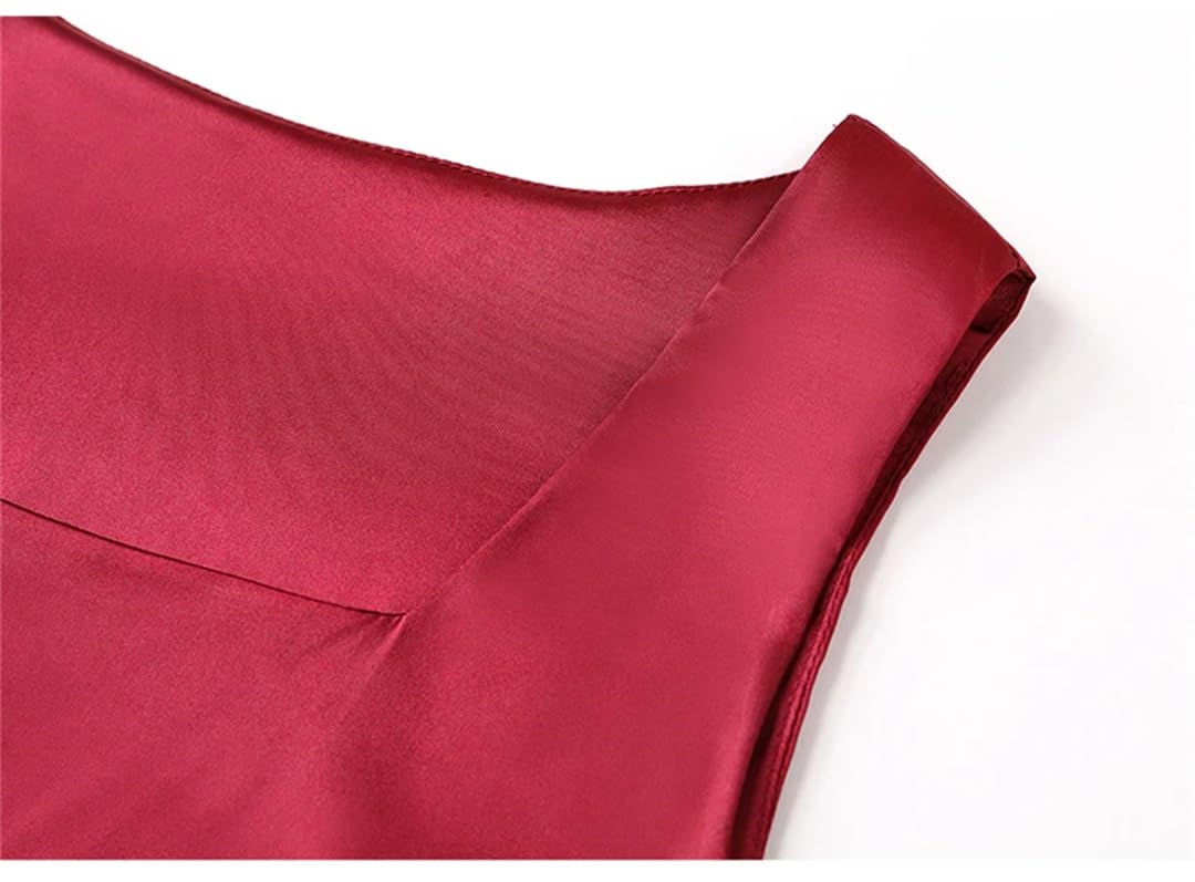 Camicie da donna senza maniche in raso da ufficio in seta casual estate colletto quadrato top