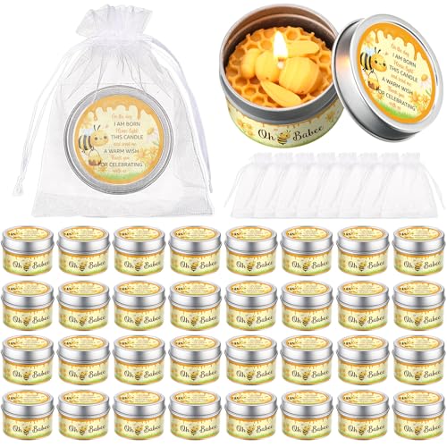 MTLEE 24 Sets Bee Baby Shower Party Favors Candles Bee Tealight Candles Bulk Lavender Scented Honeycomb Candles Bee Themed Gift for Guest Gender Reveal Party Baby Shower Return Gifts