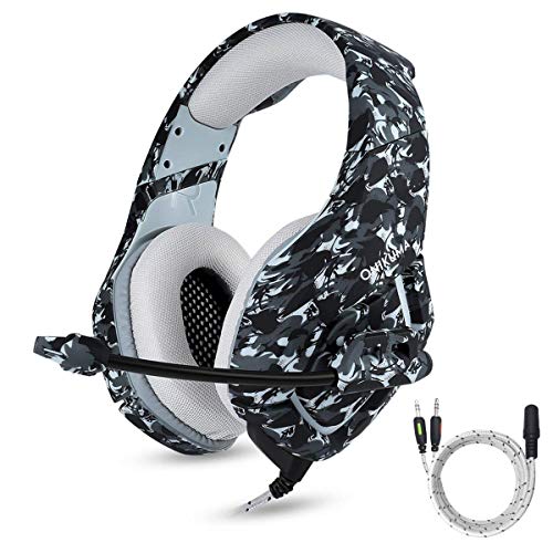 PS4 Gaming Headset with Mic for PC Mac Laptop New Xbox One Nintendo DS PSP Surround Stereo Sound Noise Reduction One Key Mute Gaming Volume Control Omnidirectional Microphone Gamer(Camouflage)