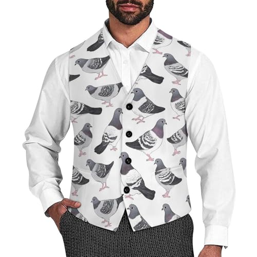 Pigeon Pattern Trendy Vest Suit for Men V Neck Formal Dress Waistcoat Vests Business Slim Fit