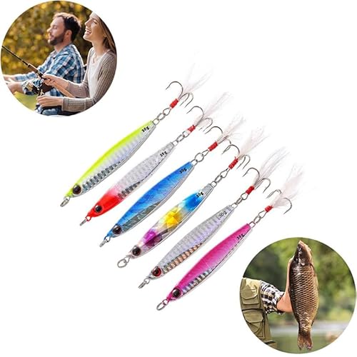 6pcs Hard Metal Jigs Diving Sea Fishing Lures Minnow Baits Tackle Crankbait Saltwater Freshwater Lures with Feather Lead Fishing Lures wobbler Pike carp Trout Perch Squid Catfish Fishing baits .30g