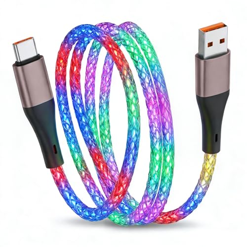 Câble USB A vers USB C Lumineux de 1m, Effet LED Multicolore Pulsé pour Atmosphère Apaisante, Charge Rapide et Transfert de Données, Compatibilité...