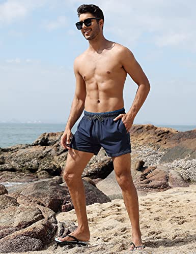 unitop Sunga masculina boxer acima do joelho secagem rápida água praia calção azul marinho 32