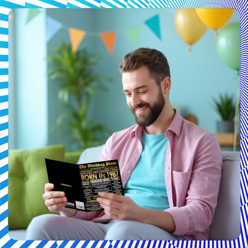 Gold 39th Birthday Card for Men Women - Black & Golden Newspaper Born in 1987 - Happy 39 Birthday Cards for Colleague Husband Friend Uncle Auntie Nephew, 5x7 Inch Bday Greeting Cards - Image 6