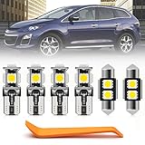 nsautolighting 6pcs CX-7 Super Bright Interior LED Lights Bulb Kit for 2007 2008 2009 2010 2011 2012 Mazda CX-7 CX7 Map Dome Trunk Cargo License Plate Lights Interior LED Light Bulbs + Install Tool