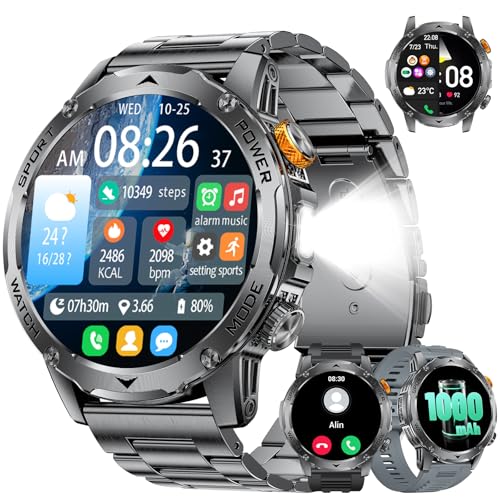 FITFLEX Smart Watch for Men, 1000mAh Battery, 1.75'' HD Display, Military Design, Fitness Tracker with Bluetooth Calling, 130+Sport Modes, IP68 Waterproof, Compatible with Android and iOS, Matte Black
