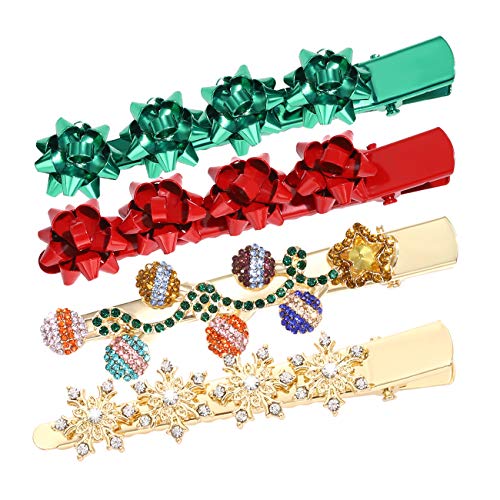 Christmas Hair Clips For Women Girls Xmas Present Bow Hair Pins Rhinestone Snowflake Light Hair Barrettes Hair Accessories For Festive Holiday Party Favors (Chriatma Bow Snowflake Lights Hair Clips) #TOP20