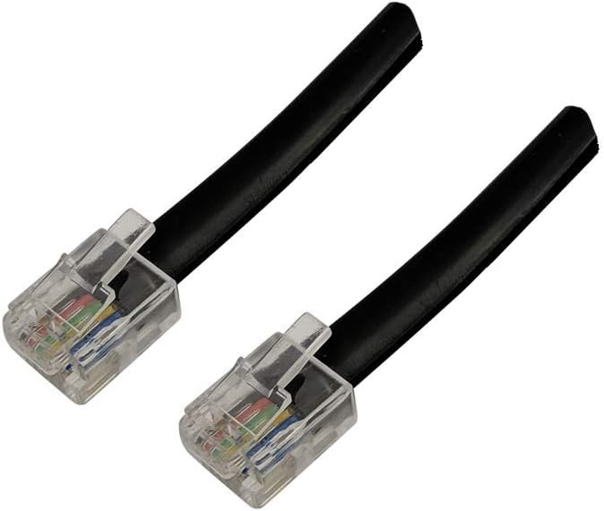 Robolt RJ12 Data Cable 6P6C (6x6) Flat Modular (2 Pack) Voice Data HAM HF Radio Cord Straight Wiring (4 Inch)