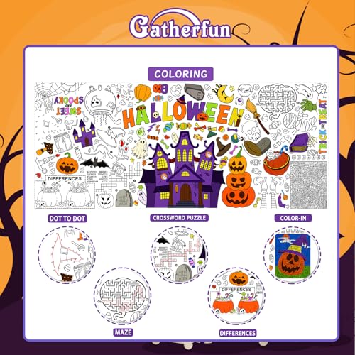 Image of Gatherfun Halloween Coloring Tablecloth - 31.5 x 72 Inches,Versatile Paper Coloring Banner /Table Cover for School Party Halloween Decoration